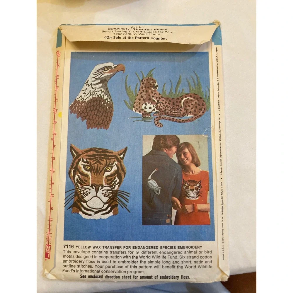 Vintage 1975 Simplicity 7116 WWF Endangered Species Embroidery Transfer Pattern